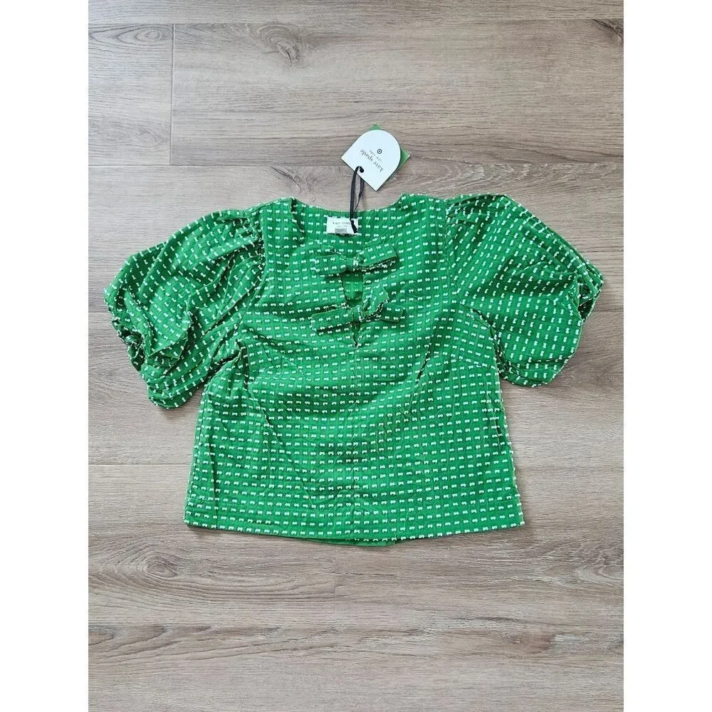 Kate Spade Green Textured Dot Tie-Front Top Size XS